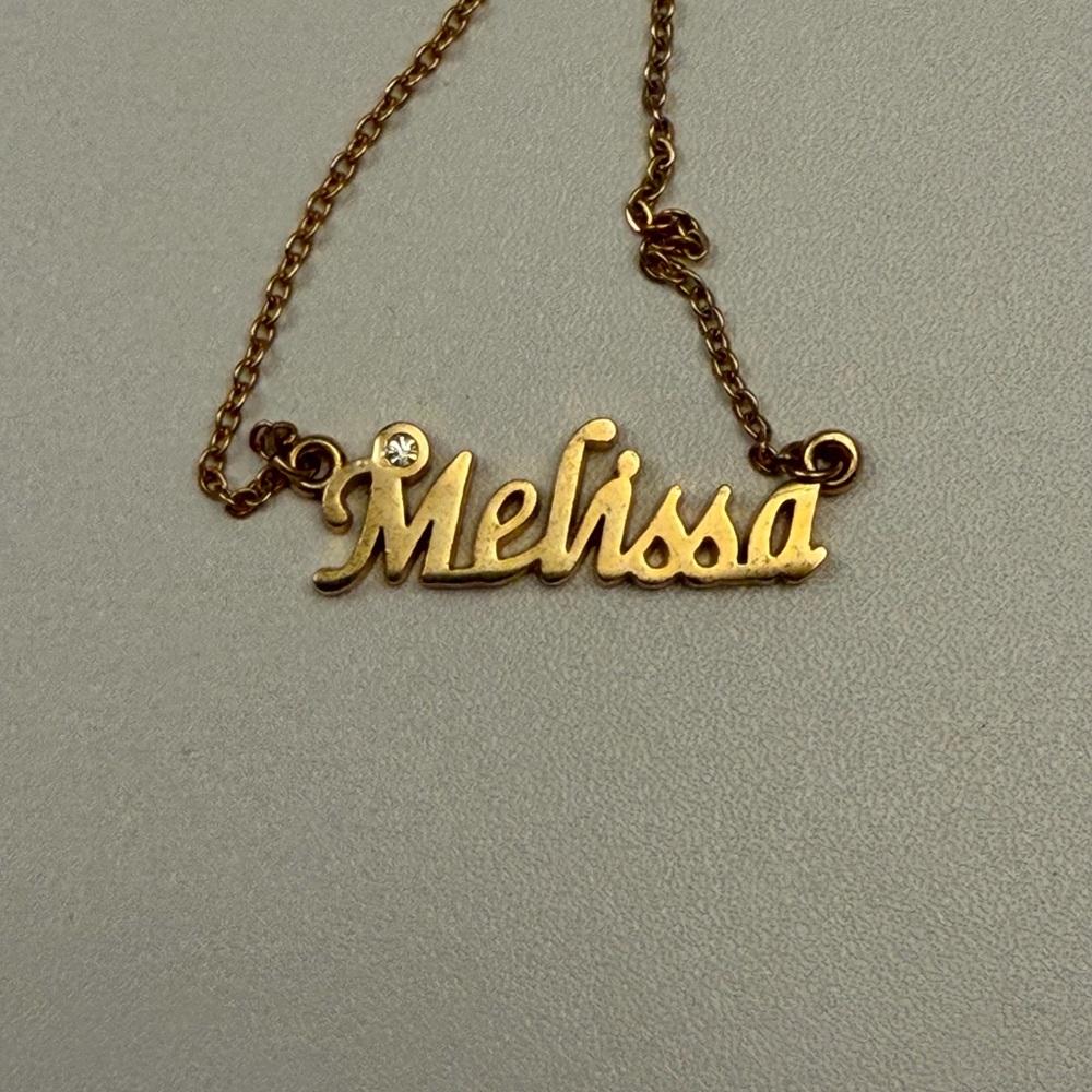 “Melissa” Gold Name Necklace with Crystal Accent